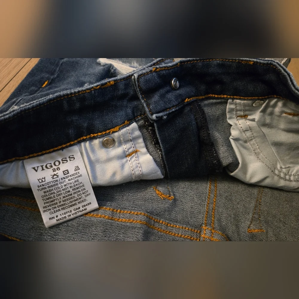 Vigoss Dark Blue Distressed Denim Jean Shorts